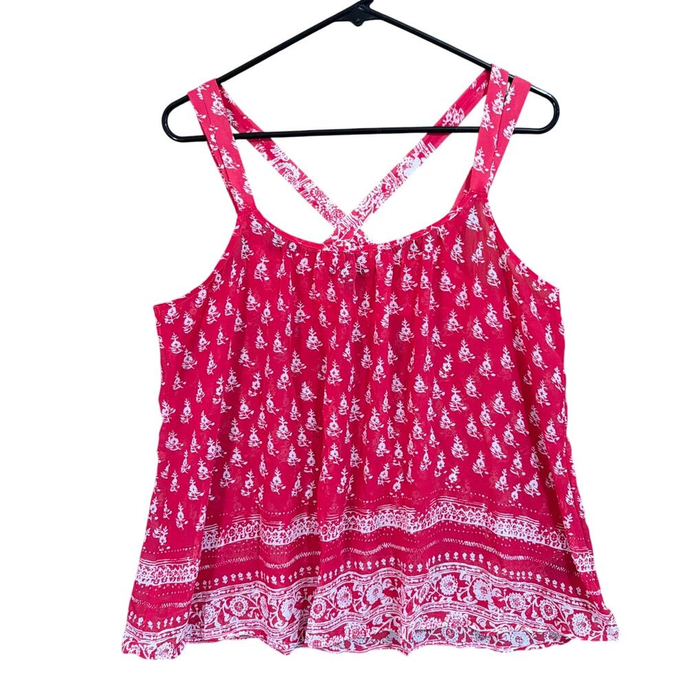 Express Womens Blouse Pink White Floral Scoop Neck Sleeveless Tank Large